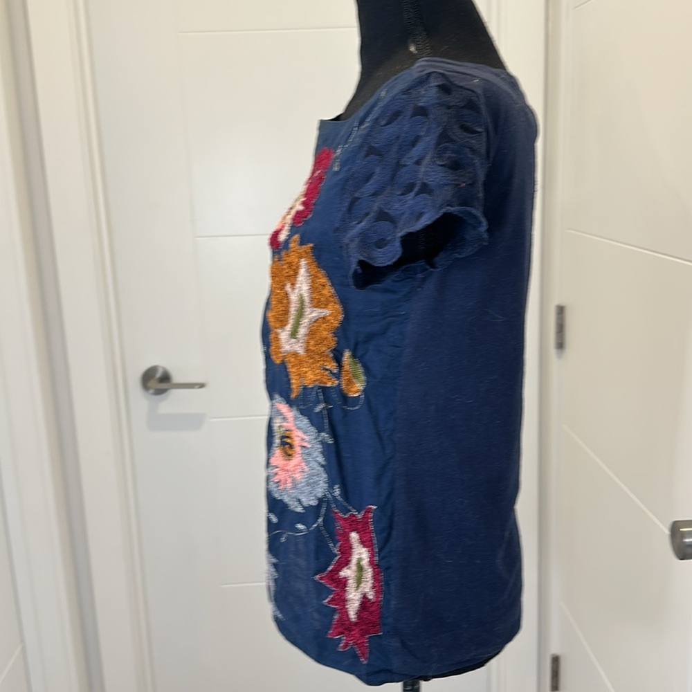 ANTHROPOLOGIE DELETTA Top Embroidered Floral Boho textured Bohemian Size S - Picture 8 of 17